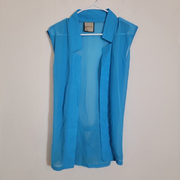 Orttu Star Neck Cardigan Blue Semi Sheer Chiffon Wrap Around Belt Small Kimono - Picture 3 of 16